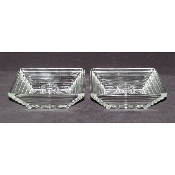 Anchor Hocking MANHATTAN Horizontal Ribbed Crystal Pair Square Candle Holders - Picture 3 of 4